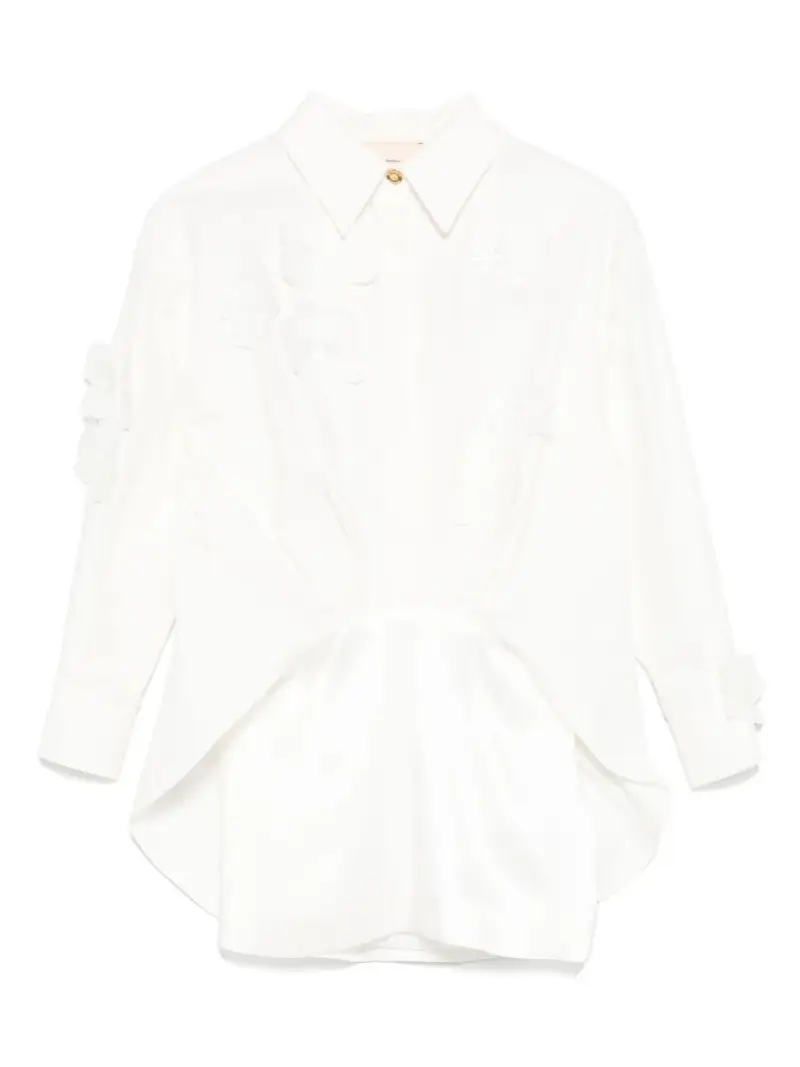 Camicia bianca con applicazioni a fiori Avorio
