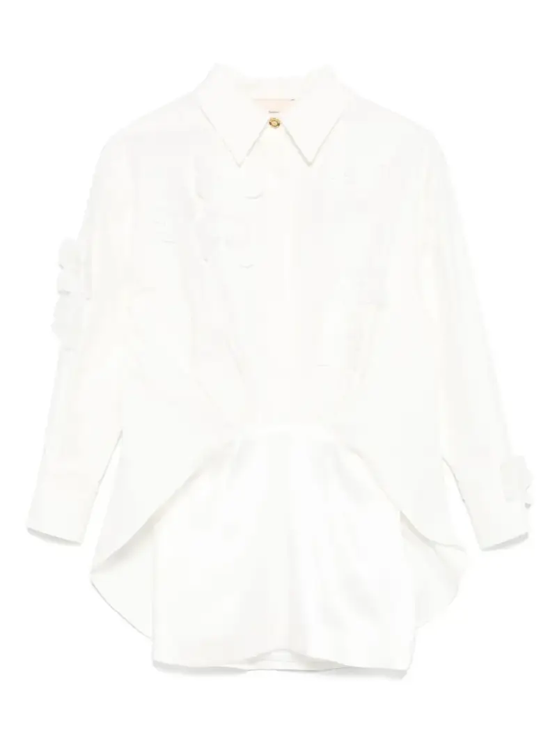 Camicia bianca con applicazioni a fiori Avorio