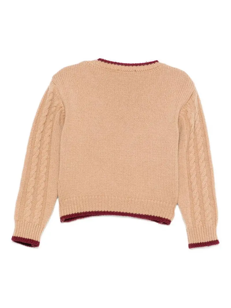 Maglione marrone in lana merino intrecciata miniatura 2