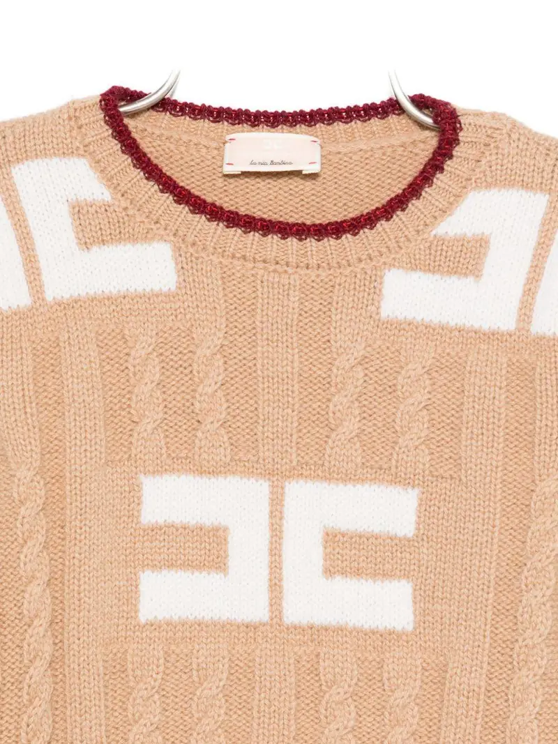 Maglione marrone in lana merino intrecciata miniatura 3