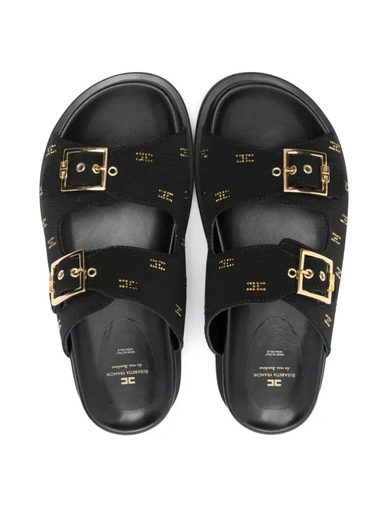 Sandalo nero mini logo all-over con strass miniatura 3