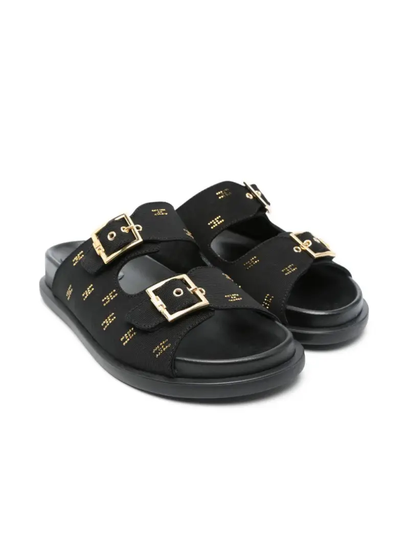 Sandalo nero mini logo all-over con strass