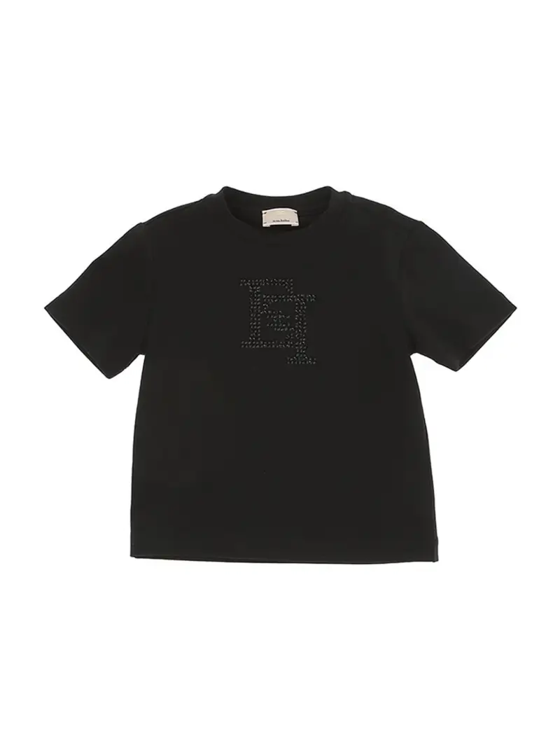 T-shirt nera logo strass Nero