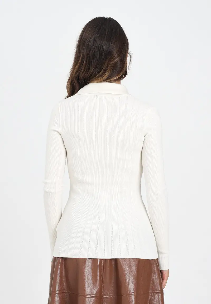 ELISABETTA FRANCHI Maglia a costine color latte da donna con dettagli à jour miniatura 3