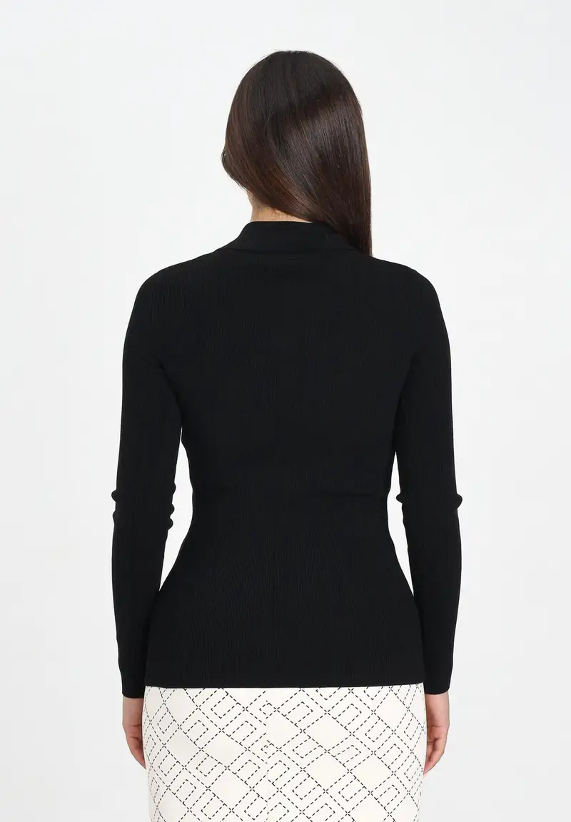 ELISABETTA FRANCHI Maglia a costine nera da donna con dettagli à jour miniatura 3