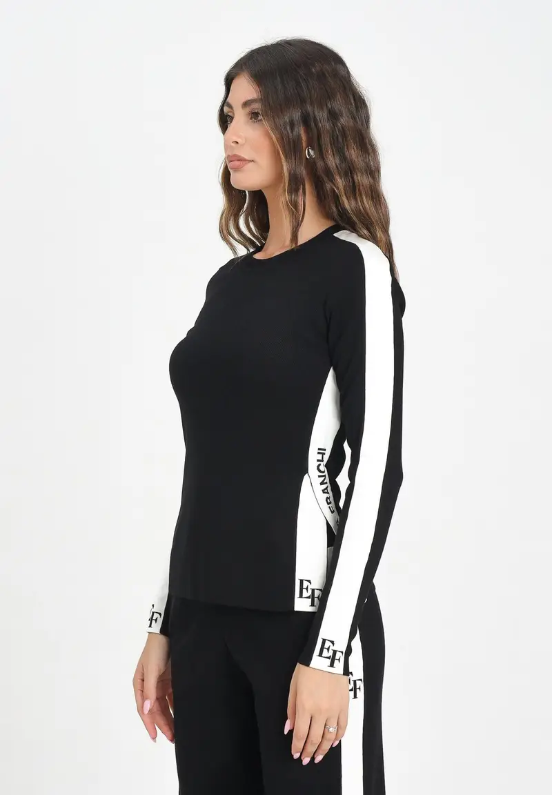 ELISABETTA FRANCHI Maglia a manica lunga nera da donna con bande lucide