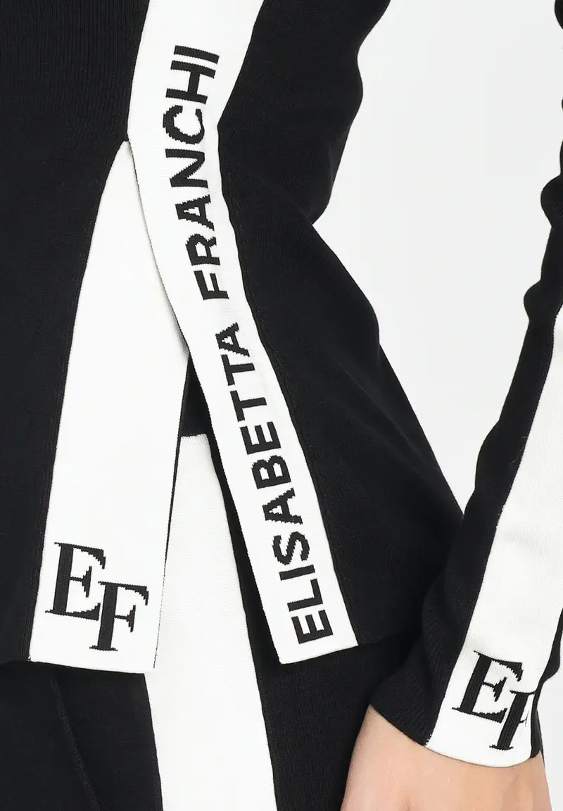 ELISABETTA FRANCHI Maglia a manica lunga nera da donna con bande lucide miniatura 2