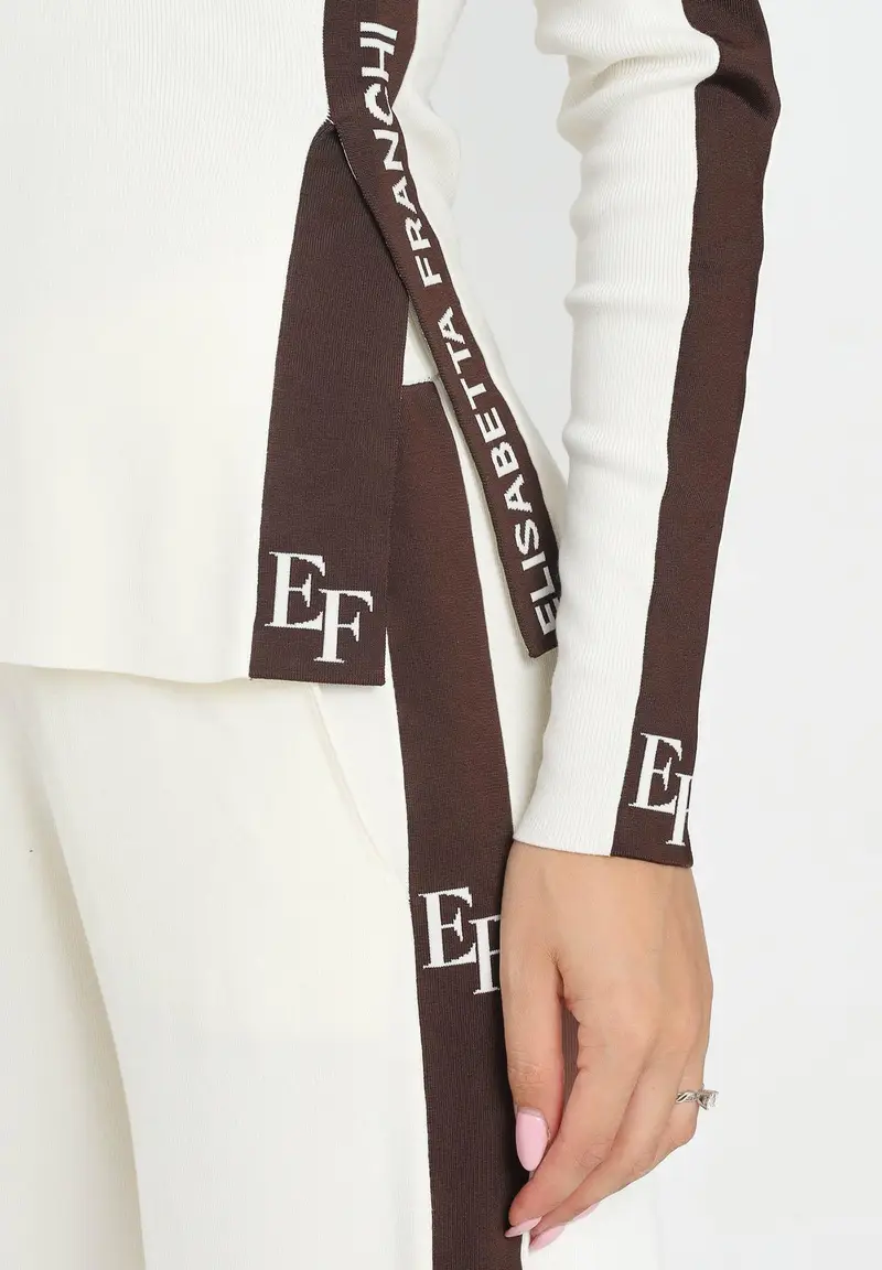ELISABETTA FRANCHI Maglia a manica lunga panna da donna con bande lucide miniatura 2