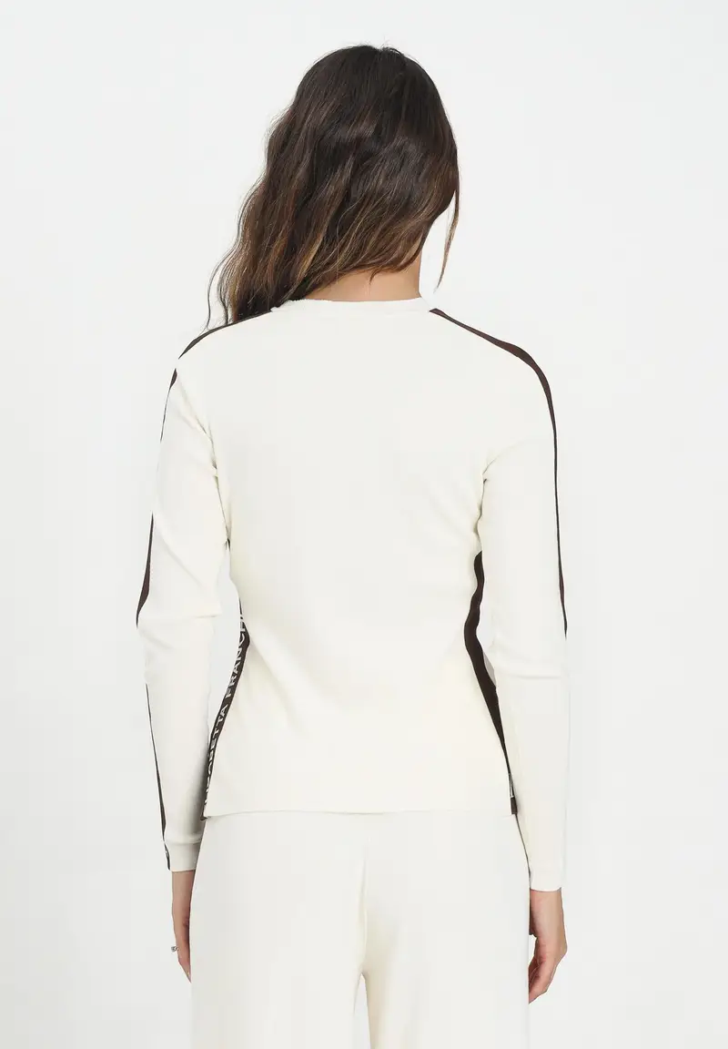 ELISABETTA FRANCHI Maglia a manica lunga panna da donna con bande lucide miniatura 3