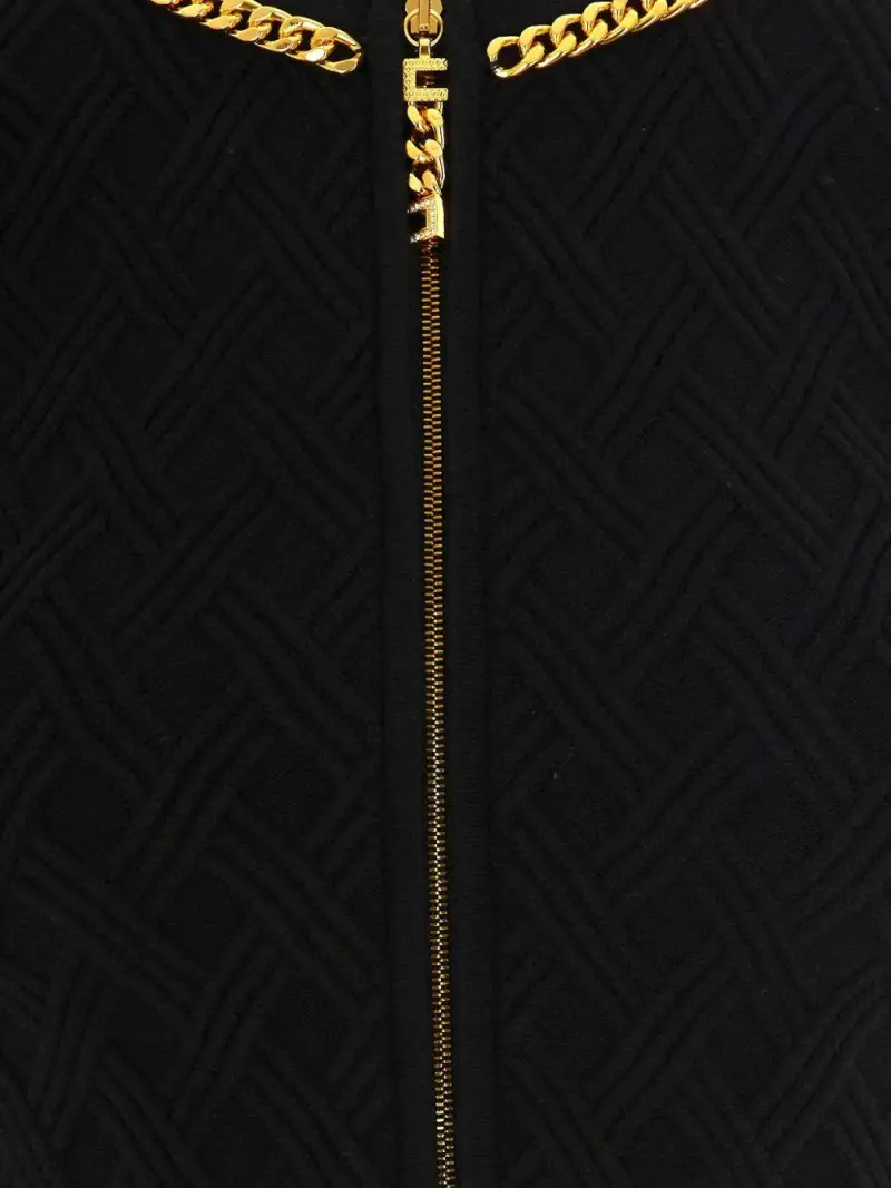 Maglia con Motivo a Rombi e Zip Frontale Nero miniatura 2