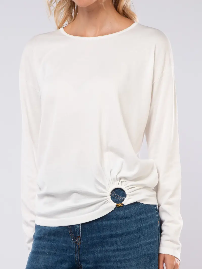 maglia da donna Elisabetta Franchi manica lunga con applicazione Bianco