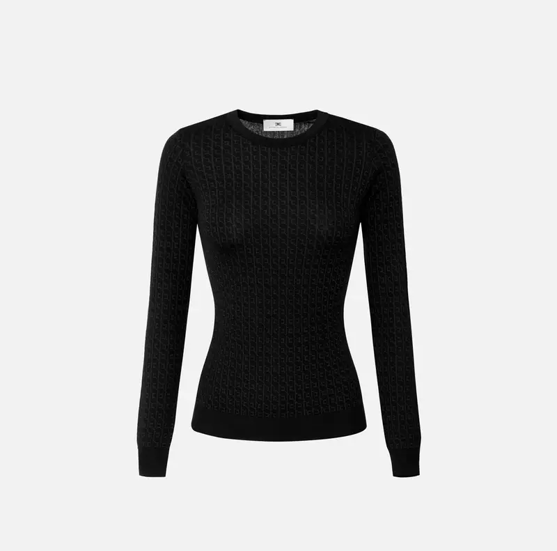 Maglia in lana con micro-logo jacquard