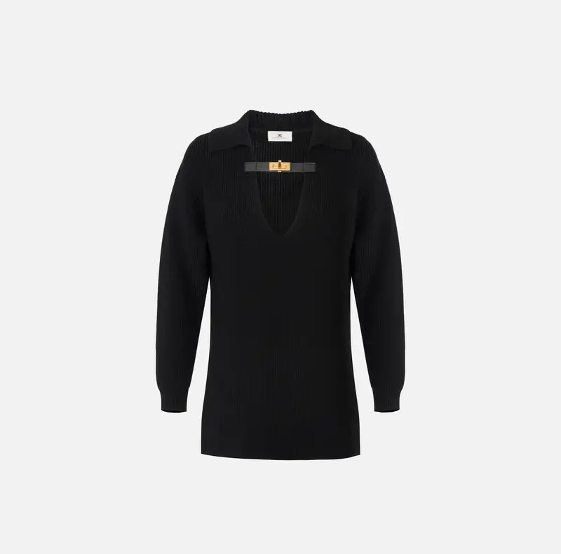 Maglia in misto lana con cinturino gioiello