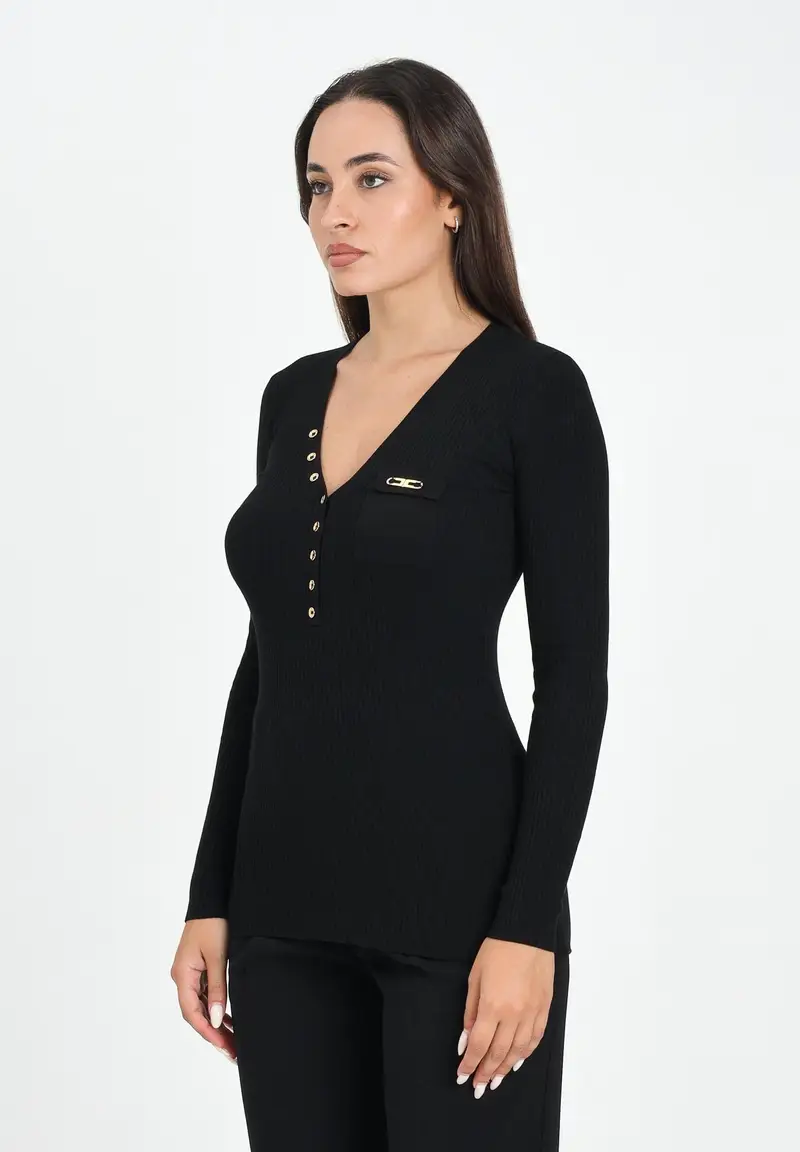 ELISABETTA FRANCHI Maglia nera da donna con taschino