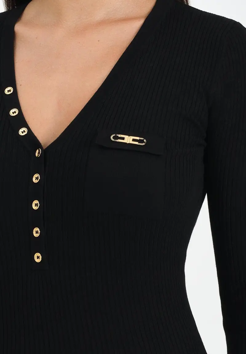 ELISABETTA FRANCHI Maglia nera da donna con taschino miniatura 2