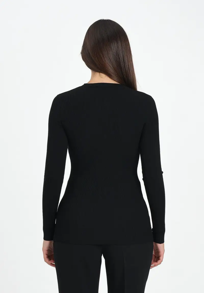 ELISABETTA FRANCHI Maglia nera da donna con taschino miniatura 3