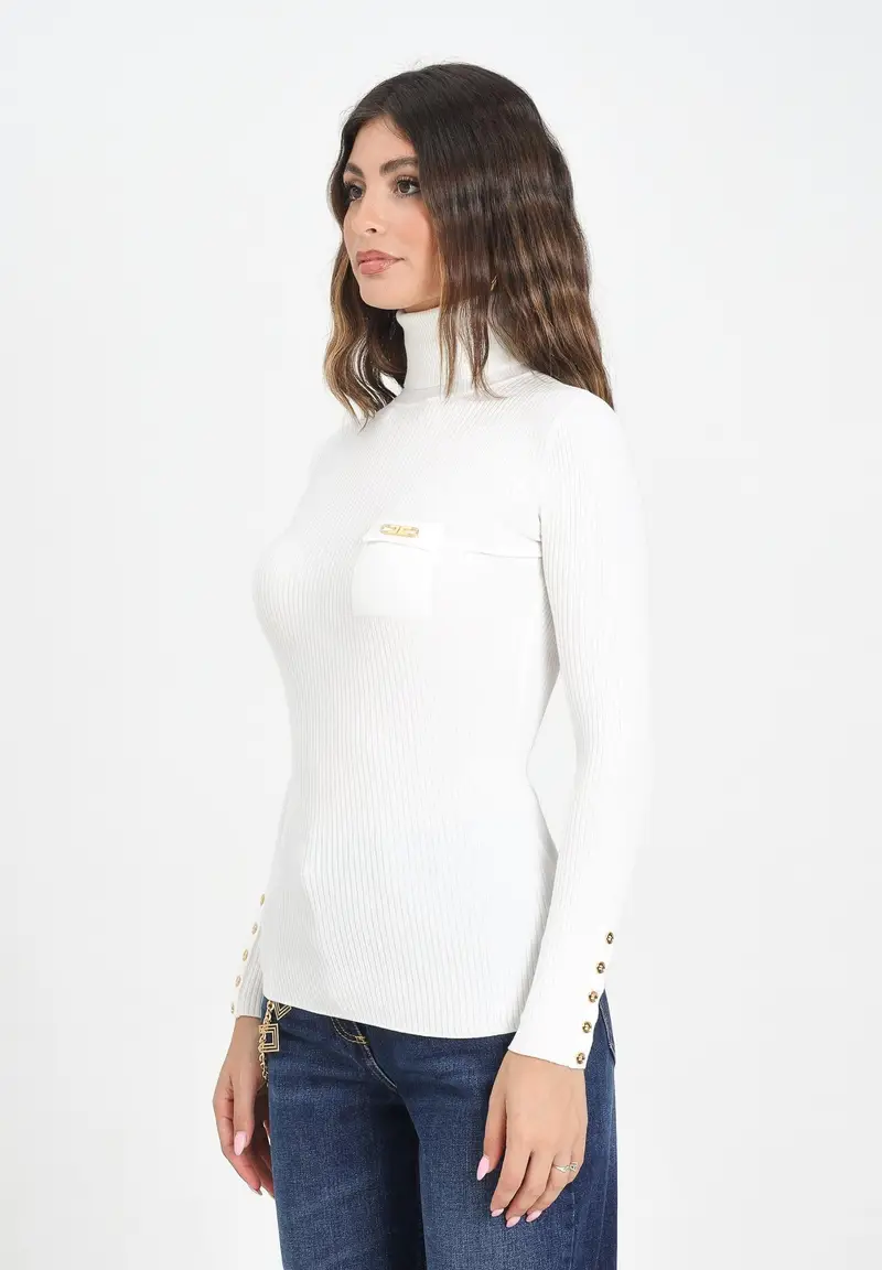 ELISABETTA FRANCHI Maglioncino a collo alto avorio da donna con taschino