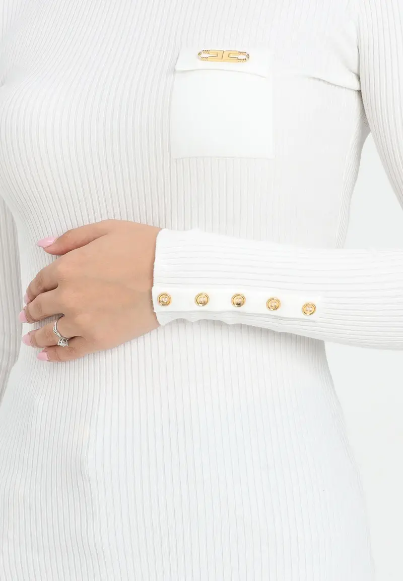ELISABETTA FRANCHI Maglioncino a collo alto avorio da donna con taschino miniatura 2