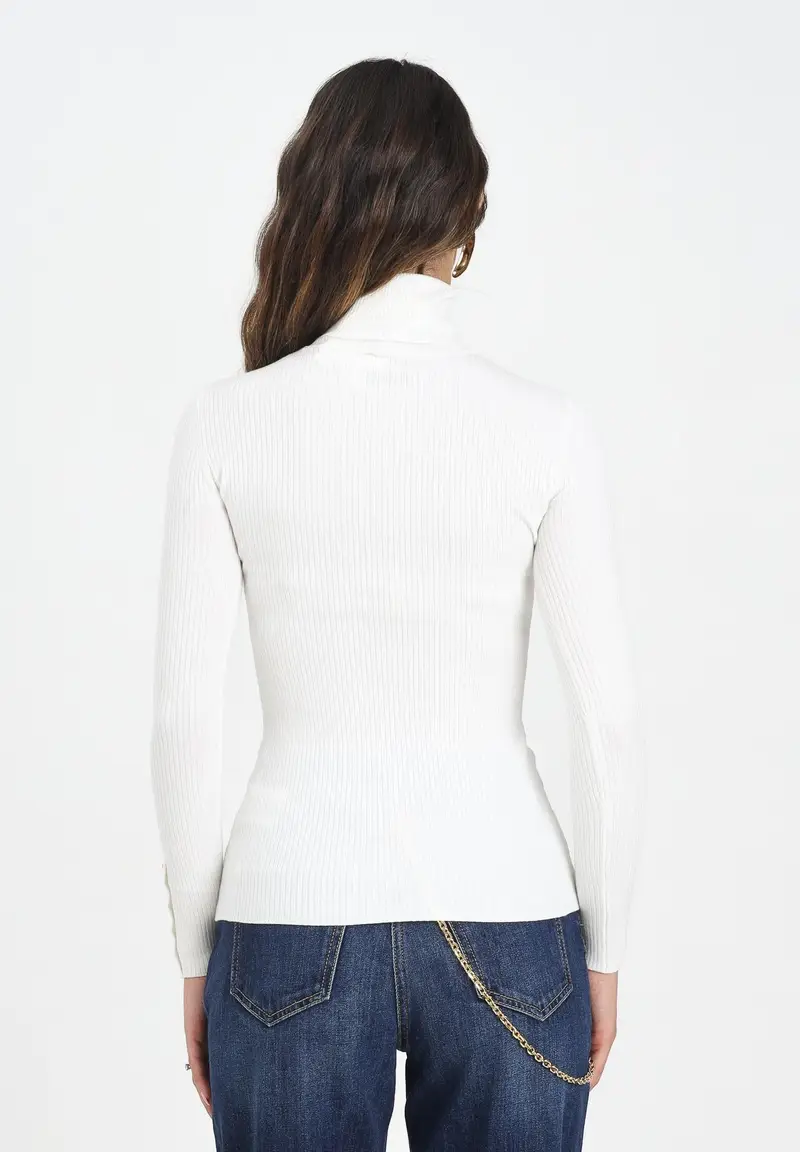 ELISABETTA FRANCHI Maglioncino a collo alto avorio da donna con taschino miniatura 3