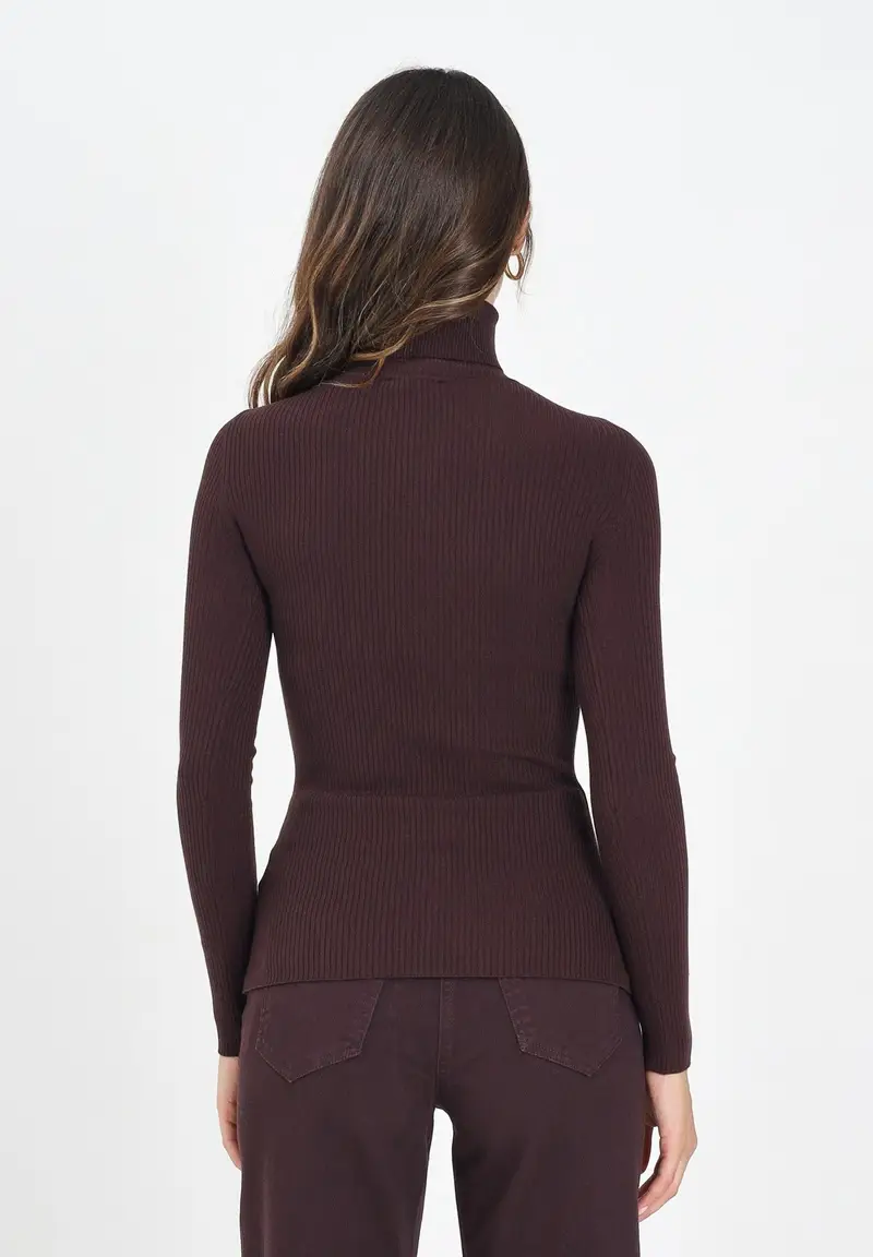 ELISABETTA FRANCHI Maglioncino a collo alto bordeaux da donna con taschino miniatura 3