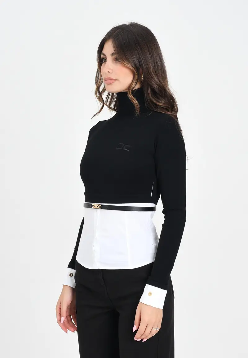 ELISABETTA FRANCHI Maglioncino a collo alto nero da donna in viscosa e popeline di cotone