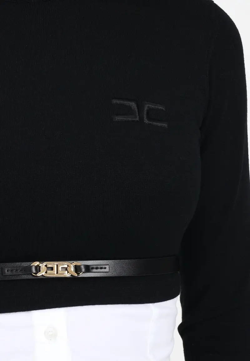 ELISABETTA FRANCHI Maglioncino a collo alto nero da donna in viscosa e popeline di cotone miniatura 2