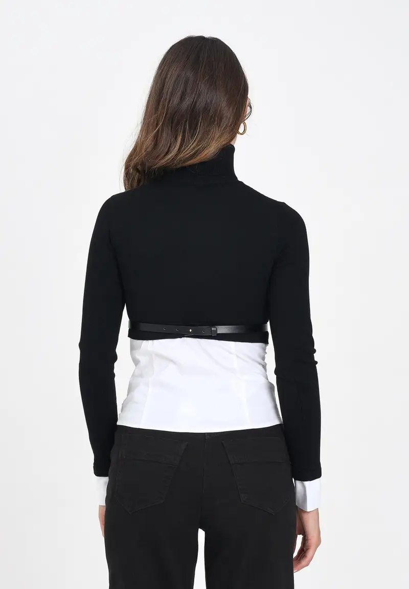 ELISABETTA FRANCHI Maglioncino a collo alto nero da donna in viscosa e popeline di cotone miniatura 3