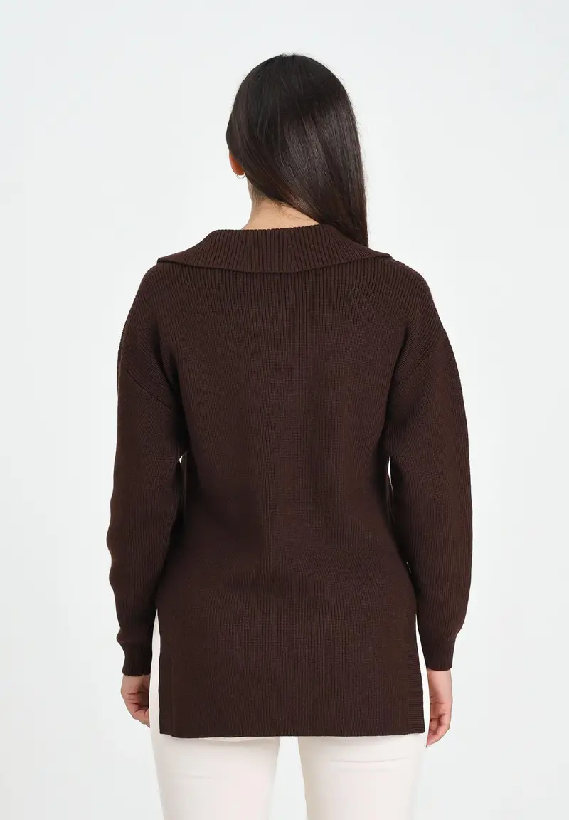 ELISABETTA FRANCHI Maglioncino color caffè da donna con cinturino gioiello miniatura 3