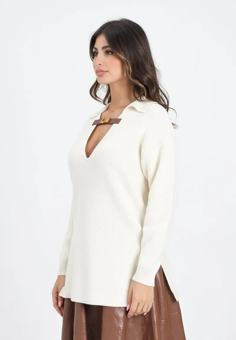 ELISABETTA FRANCHI Maglioncino color latte da donna con cinturino gioiello