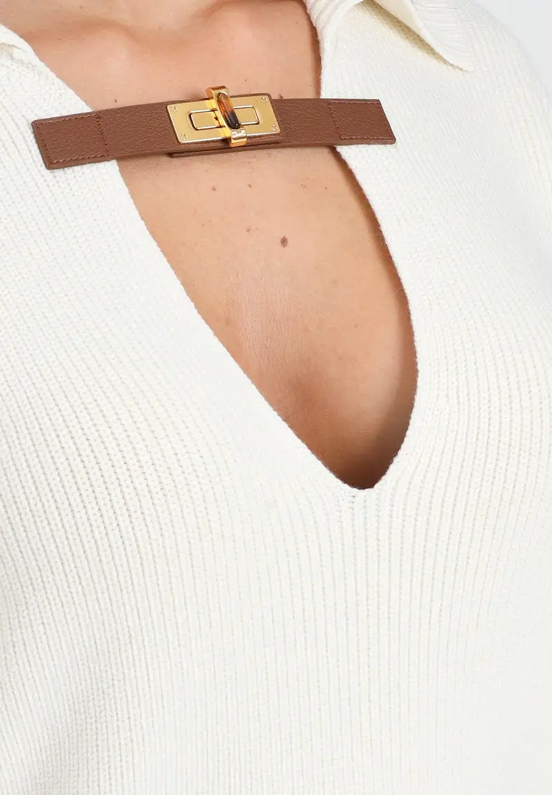 ELISABETTA FRANCHI Maglioncino color latte da donna con cinturino gioiello miniatura 2