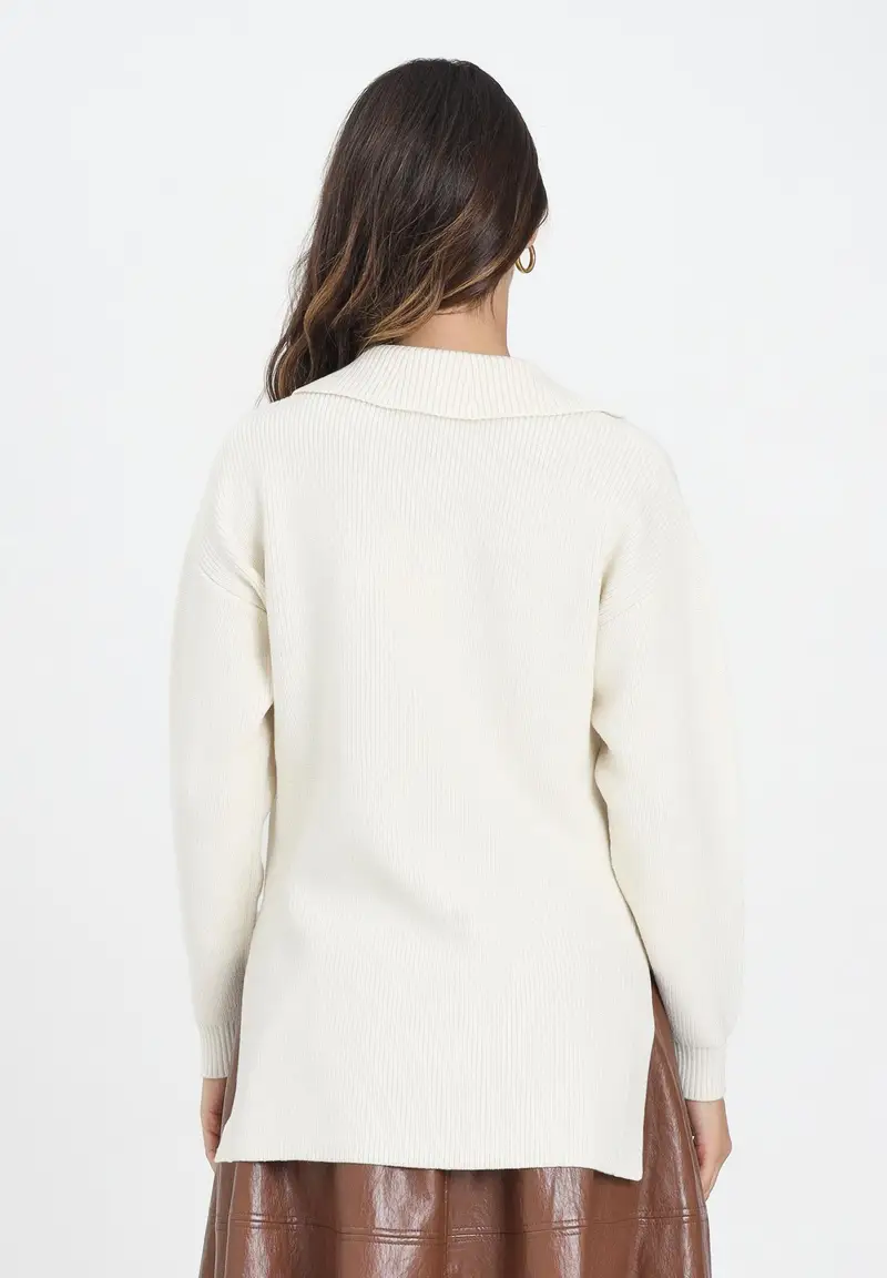 ELISABETTA FRANCHI Maglioncino color latte da donna con cinturino gioiello miniatura 3