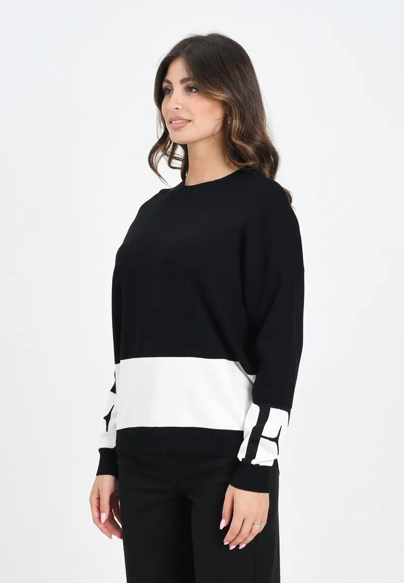 ELISABETTA FRANCHI Maglioncino girocollo nero da donna con bande lucide