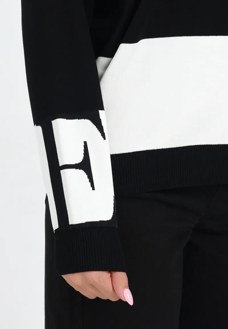 ELISABETTA FRANCHI Maglioncino girocollo nero da donna con bande lucide miniatura 2