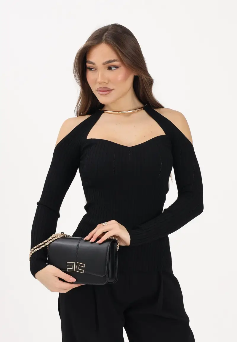 Maglioncino nero da donna con dettaglio gioiello miniatura 2