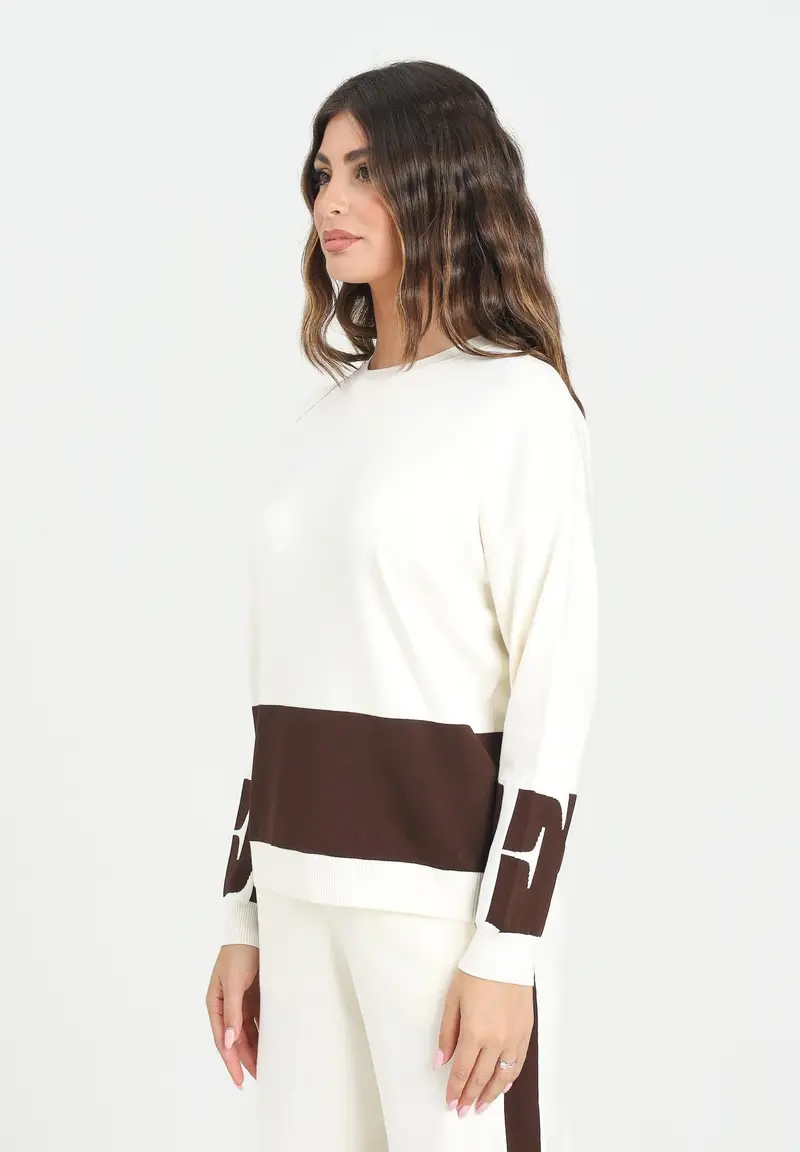ELISABETTA FRANCHI Maglioncino panna da donna con bande lucide