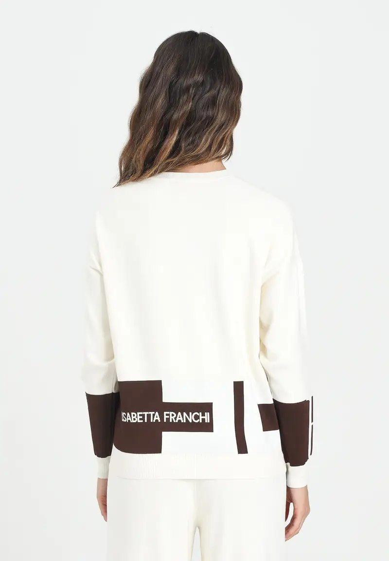 ELISABETTA FRANCHI Maglioncino panna da donna con bande lucide miniatura 3