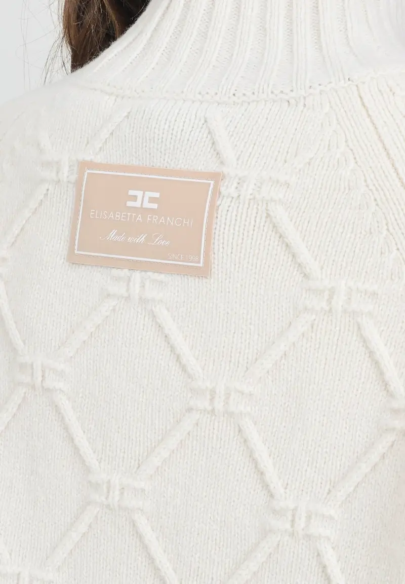 ELISABETTA FRANCHI Maglione a collo alto panna da donna con losanghe jacquard miniatura 2