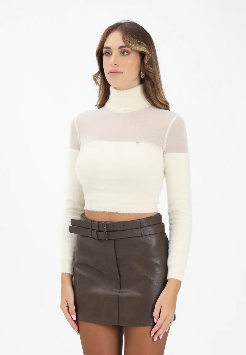 Maglione a collo alto panna da donna