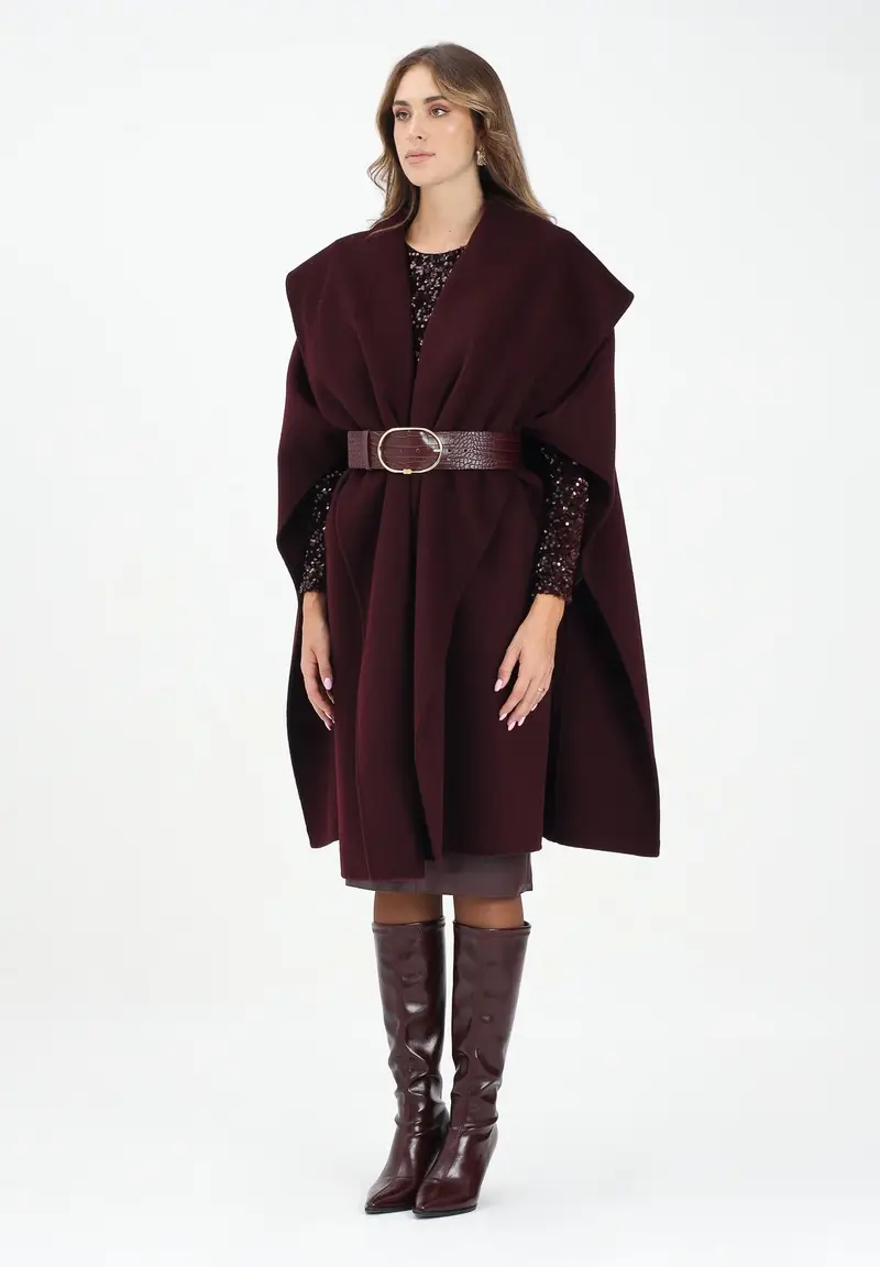 Mantella bordeaux da donna con cintura