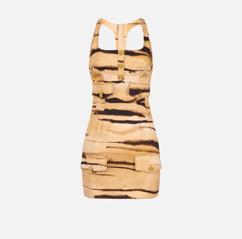 Mini abito in drill con stampa tigre