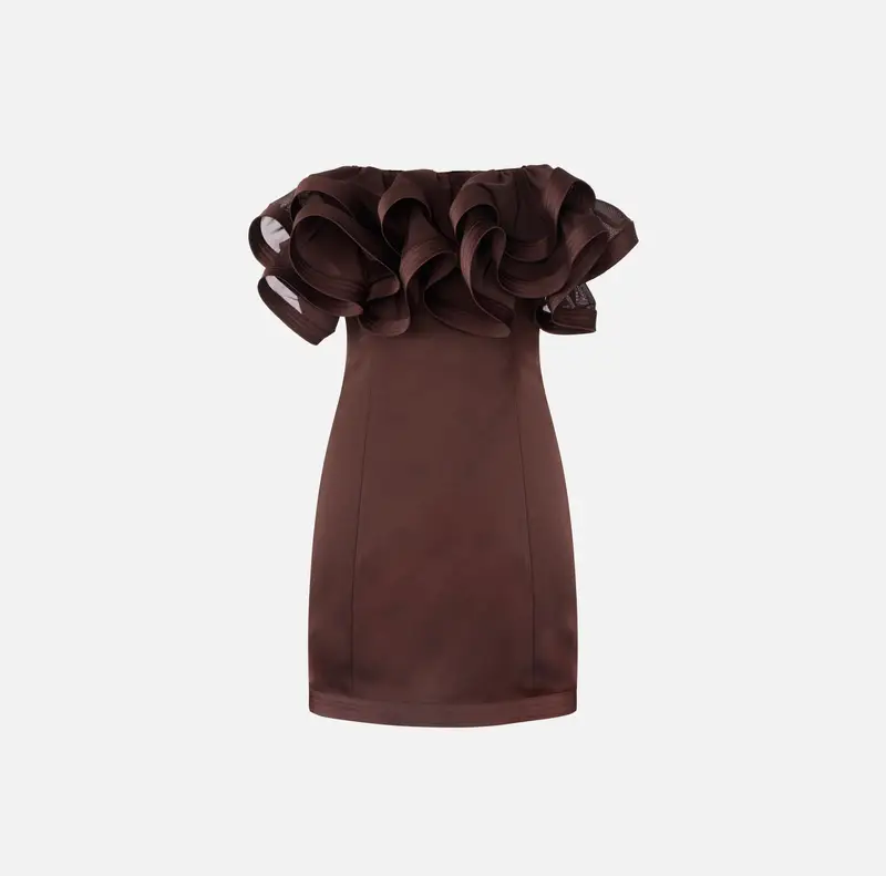 Mini abito in duchesse con maxi ruche