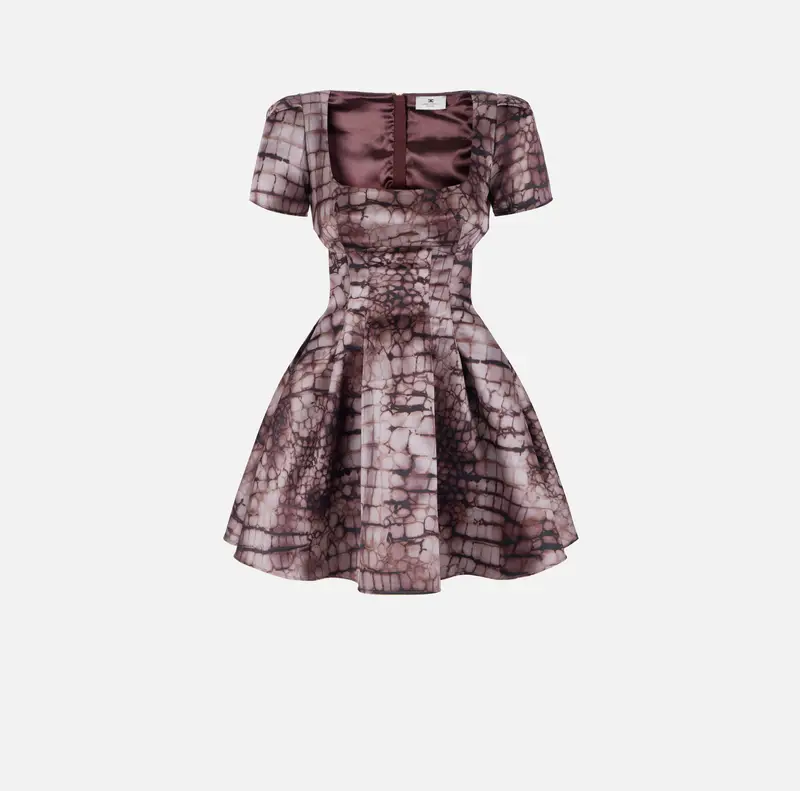 Mini abito in duchesse con stampa alligatore