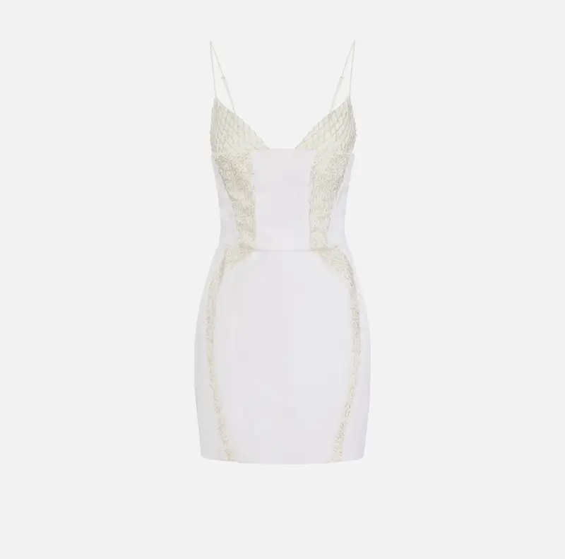 Mini abito in gabardina e tulle con ricami