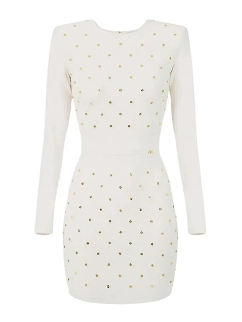 Mini Abito In Maglia Con Dettagli Gioiello Bianco