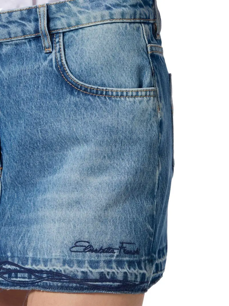 Minigonna in denim con ricamo floreale Denim Chiaro miniatura 2