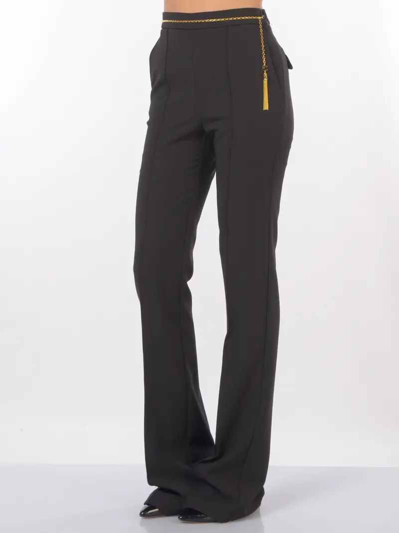 pantalone da donna Elisabetta Franchi in tessuto tecnico con catena NERO