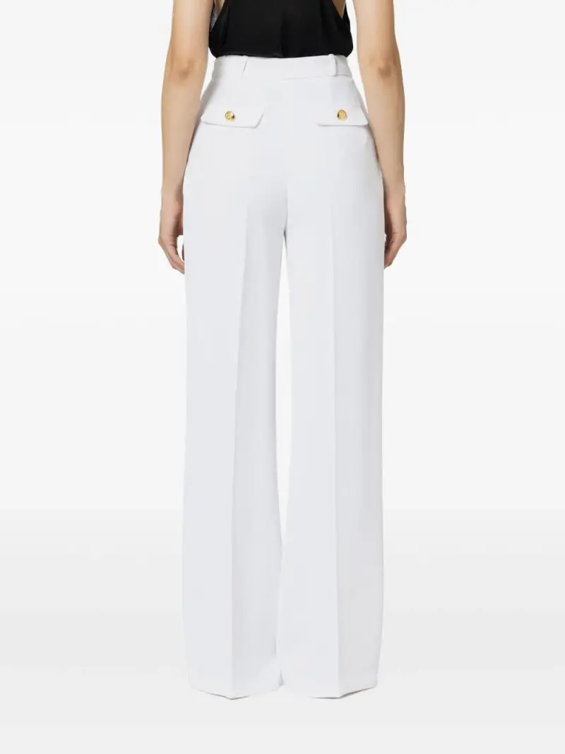 Pantalone dritto in crêpe fermo con bottone logato avorio miniatura 2