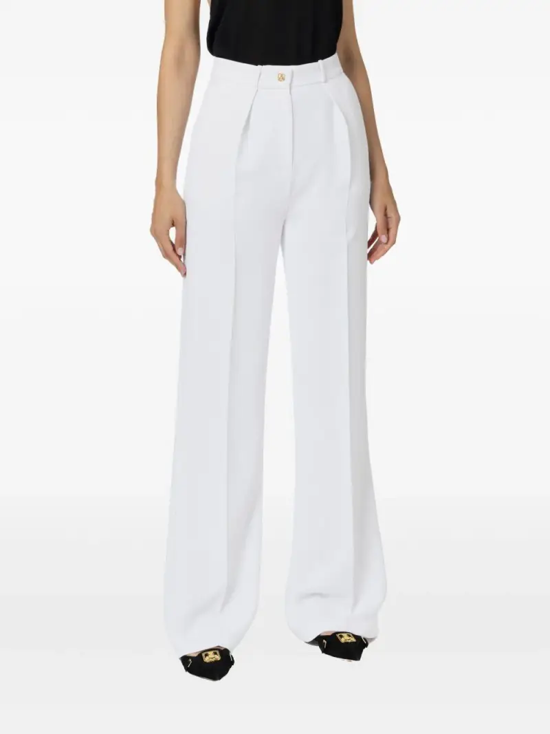 Pantalone dritto in crêpe fermo con bottone logato avorio miniatura 3