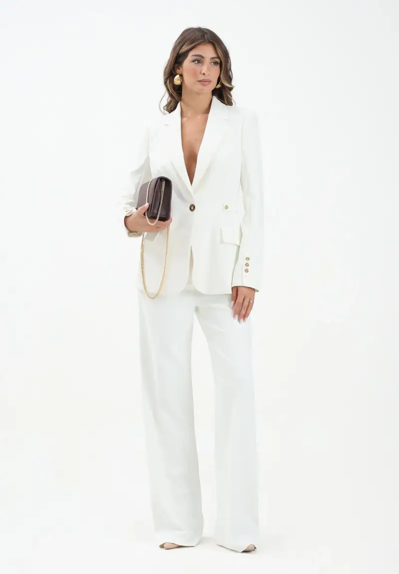 Pantalone elegante avorio da donna con accessorio gioiello miniatura 2