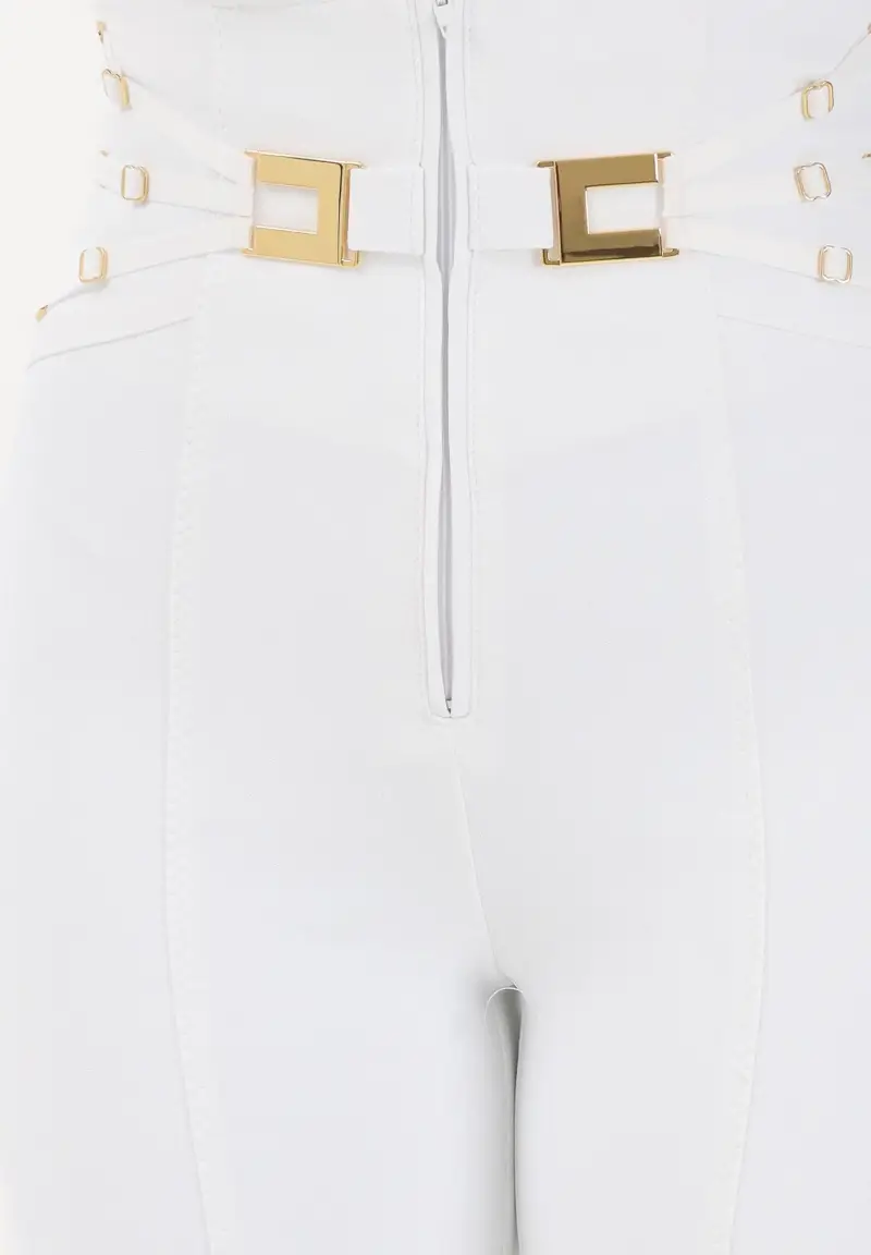 Pantalone elegante avorio da donna con elastici miniatura 3